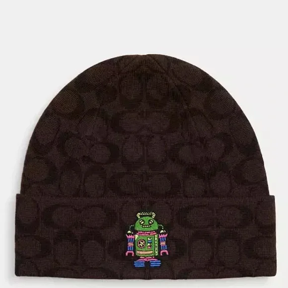 Coach Cosmic Coach Signature Robot Print Knit Beanie nwt in packaging - Picture 1 of 3